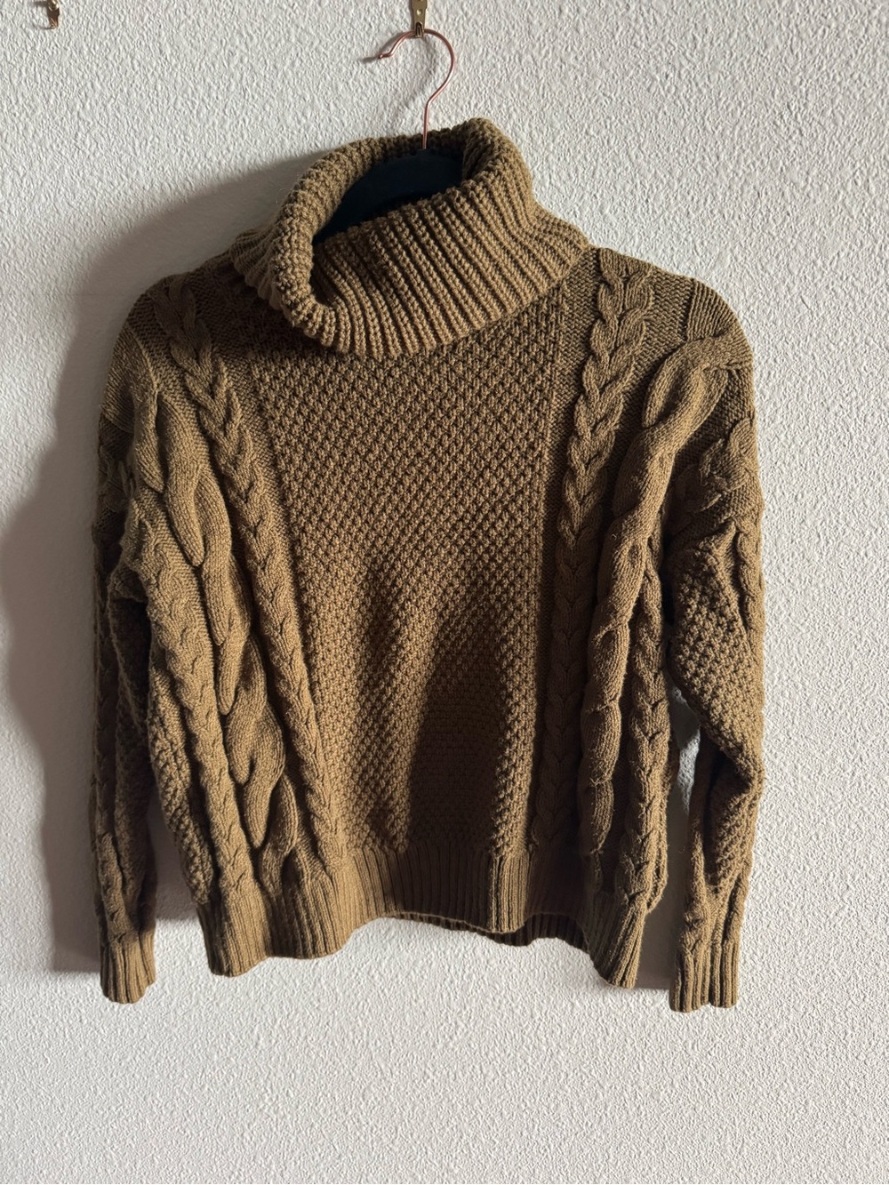 Madewell Olive-Brown Cable Turtleneck Sweater